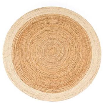 Tappeto Salotto Rotondo Iuta Motivo Boho Etnico Moderno Fatto a Mano Naturale ø 120 cm tondo, Ivoire - Paco Home