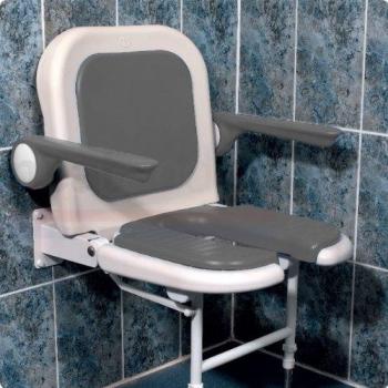 Siège de douche rabattable série 4000 rembourrée en U avec dossier et accoudoirs 582 x 485 x 640 mm, gris réf. 04260P