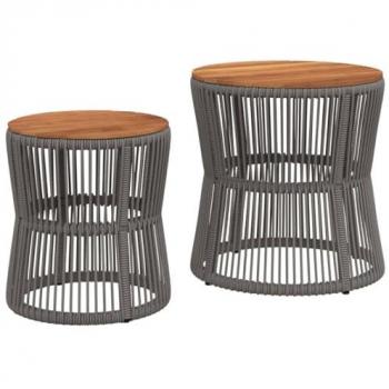 VidaXL Garden Side Tables 2 pcs with Wooden Top Grey Poly Rattan