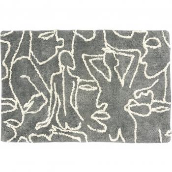 Abstract Tufted Cotton Bath Mat Grey/White