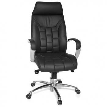 Chaise FineBuy en cuir noir – Ergonomique à dossier haut