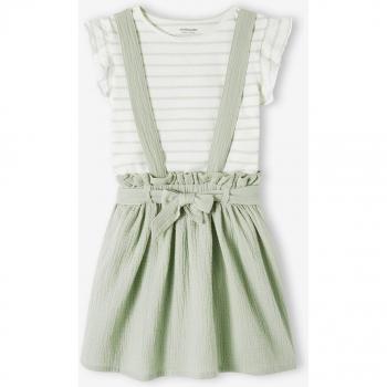 Set Niña Camiseta Rayas y Falda Verde