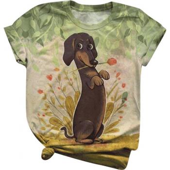 Funny Cartoon Dog Graphic Tee for Women