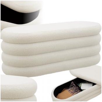 Cream-White Padded Storage Bench