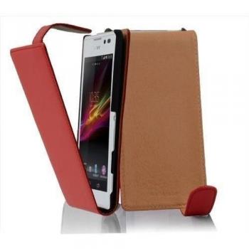 Funda para Sony Xperia C in ROJO DE CHILE - Cubierta Proteccion Estilo Flip de Cuero Sintetico Liso - Etui Case Cover Carcasa
