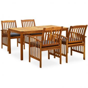 Table et chaises de jardin en acacia robuste – set 5 pièces avec coussins
