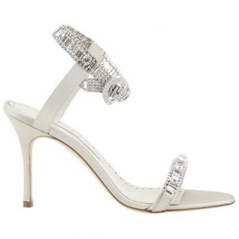 Manolo Blahnik Rhinestone Stiletto Sandals in Gray, EU37/US7