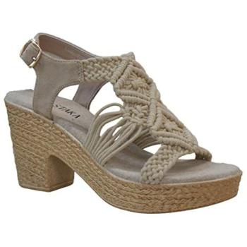 Cream Summer Braided Espadrille Wedges with Straps and Beads