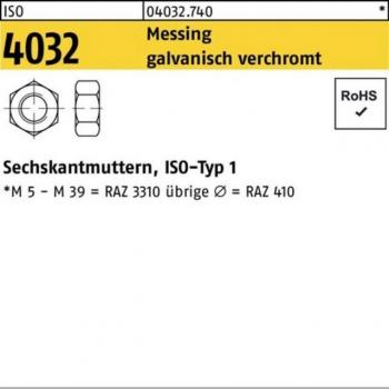 Sechskantmutter M5 ISO 4032 Messing verchromt 100er Pack