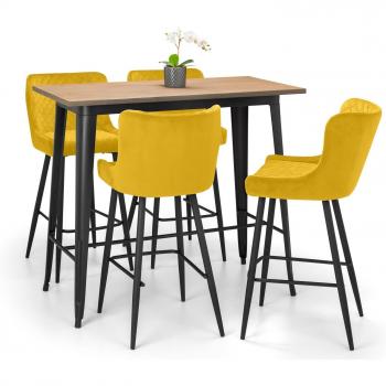Set Of Grafton Bar Table & 4 Luxe Mustard Stools