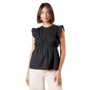 Black Ruched Bodice with Ruffled Shoulders