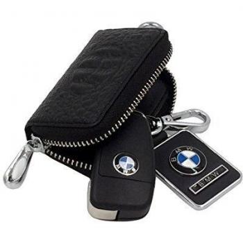 Piel de cocodrilo auténtica Lujo Witery Car Key Holder Cremallera Llavero Funda, Negro