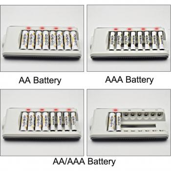 Carga Rápida 8 Puertos LED para AA/AAA Ni-MH/NiCd