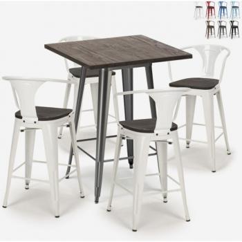 Mesa Alta de Madera con Taburetes Metálicos Bruck Wood