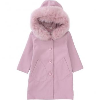 Girls' Long Hooded Woolen Overcoat