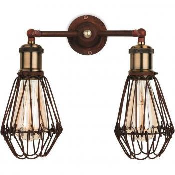 Cage Light Rustic Brown Wall Fixture with 2 Lights