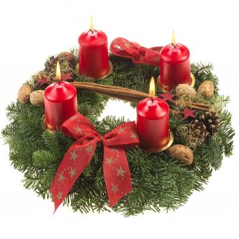 Produktname 2: Roter Weihnachts-Adventskranz mit 30 cm Durchmesser und roten Kerzen