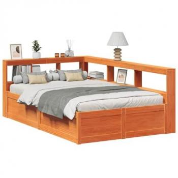 Letto Libreria Senza Materasso Marrone Cera 135x190 cm in Pino Borovini