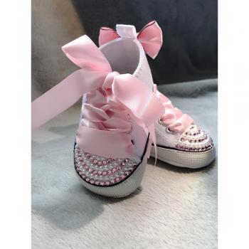 Sparkling Pearl and Diamond Handmade Toddler Sneakers for Girls