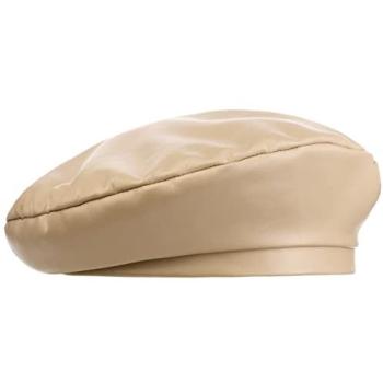 One-Size Beige Leather Beret for Women
