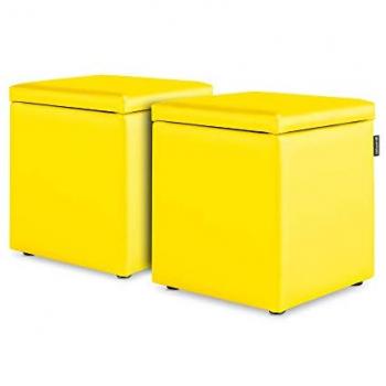 Puff cubo arcón polipiel amarillo pack 2 unidades