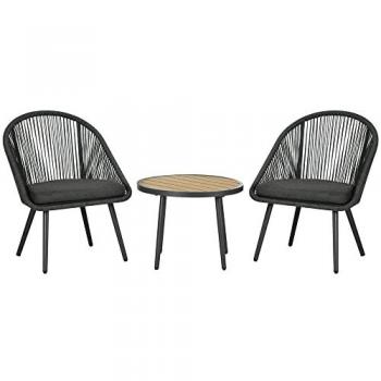 Outsunny Rattan Balkonmöbel Gartensitzgruppe für 2 Personen mit Kissen und verstellbaren Füßen aus Aluminium Dunkelgrau