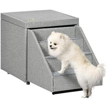 PawHut 2 in 1 Dog Steps Ottoman, Pet Stairs for Small Medium Dogs and Cats Grey