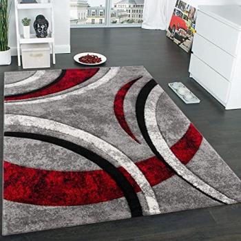 Tappeto Designer Moderno Striato Grigio Nero Rosso 80x150 cm con Bordo Definito e Altezza di 18 mm
