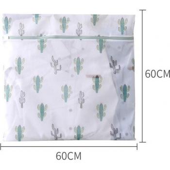 Zippered Polyester Mesh Washing Bag with Cactus Design for Underwear and Socks