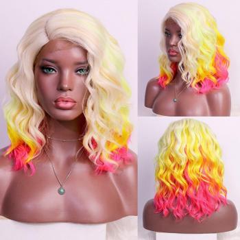 Peluca Frontal Resistente al Calor Amarillo y Rojo