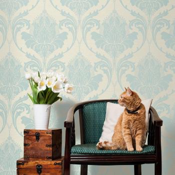 Crown Zahra Duck Egg Damask Wallpaper