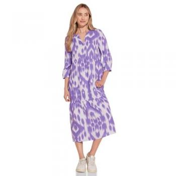 Maxikleid STREET ONE Gr. 34, lila (smell of lavender) Damen Kleider aus Leinen