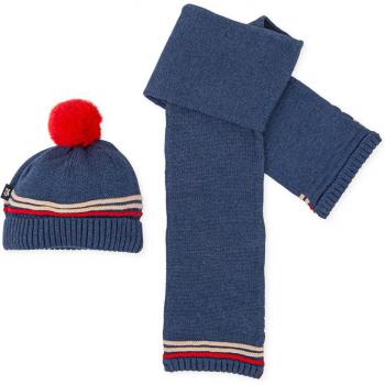 Conjunto de tricot para bebé niño en azul con gorro y bufanda