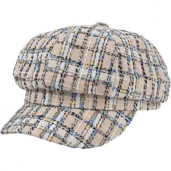 Gorra Octagonal Vintage estilo Británico a Cuadros para Mujeres - Sombrero Baker Boy Otoño Invierno
