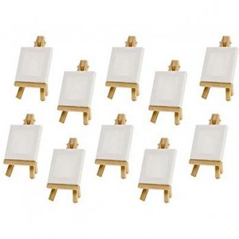 Juego de 10 Caballetes de Mesa con Lienzo para Pintura