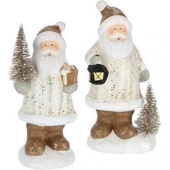 Weihnachtsmann Keramikfigur mit Laterne, 2er Set