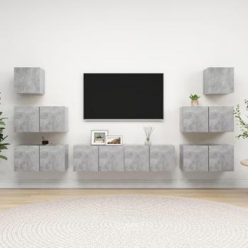 Mueble de TV 8 piezas madera de ingeniería gris