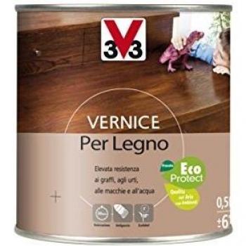Vernice all'acqua ideale per decorazione e protezione del legno interno come mobili e porte incolore brillante 0,5 lt - V33