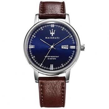 Men's Watch, Eleganza Maserati Collection, Quartz Movement, Three Hands Version with Date, Stainless Steel and Leather Watch - R8851130003