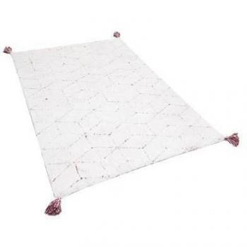Tappeto orientale moderno con nappe 140 x 200 cm bianco con motivo geometrico rosso