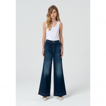 Calça Palazzo Jeans Escuro