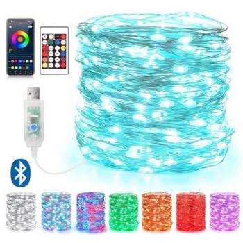Tira de Luces LED Multicolor RGB 10m con 100 LEDs, USB, 18 Colores, Bluetooth, Mando a Distancia e Impermeable para Decoración Navideña y Fiestas - COSHANO