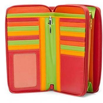Mywalit Large Red Leather Double Zip Around Wallet 18 cm