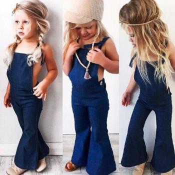 Girls' Strappy Denim Jumpsuit