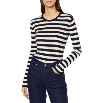 Filippa K Pull Rayé Col R, Multicolore (Navy/Offwhite 8282), M Femme