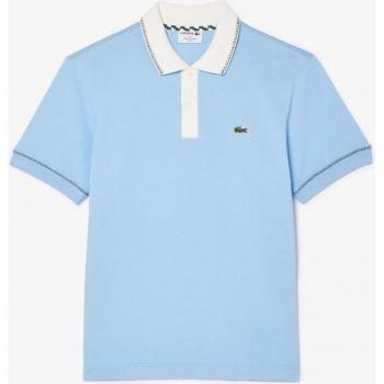 Polo de Hombre Lacoste Original de Manga Corta con Cuello Tejido en Contraste (Cielo/Crema) - Talla 44/Regular