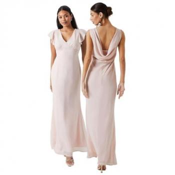 Blush Shimmer Chiffon Cowl Back Bridesmaid Dress - Size 10