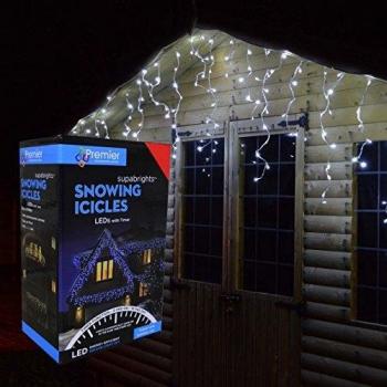 Premier Outdoor 720 LED Cool White Icicle Christmas Timer Lights