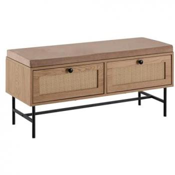 Banc de rangement pour chaussures 100x38x48 cm en chêne et rotin