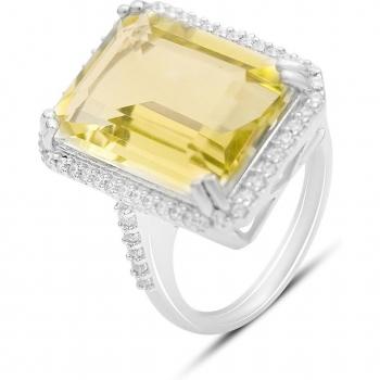 Anillo de Plata 925 con Cuarzo Verde 14.86ct y Piedras Brillantes